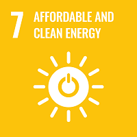 Sustainable Development Goal 7 Affordable Energy, infographic illustrating a sun and power button
